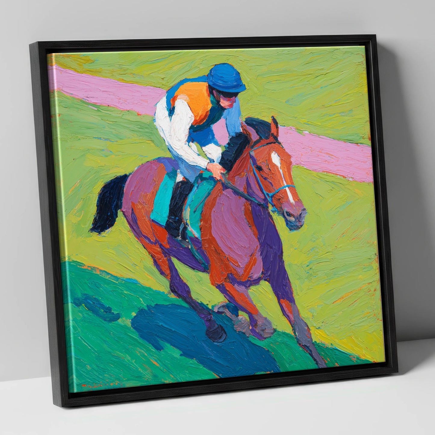 The Painted Pace racing horse canvas wall art in black frame