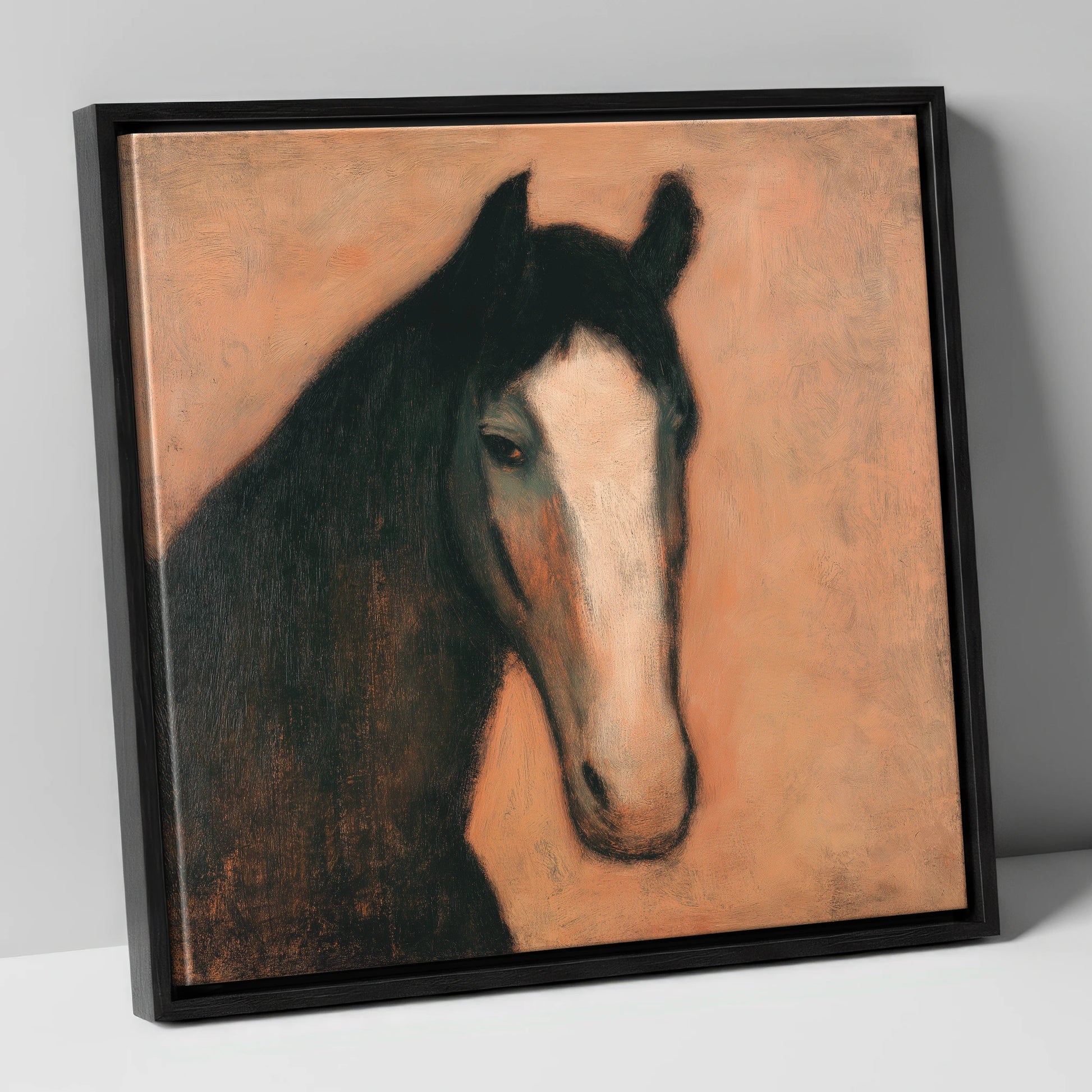 Dignity in Shadows horse portrait canvas wall art in black frame