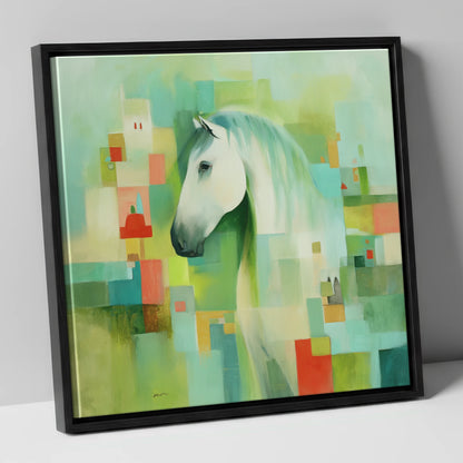 Abstract Grey Harmony horse breed canvas wall art in black frame