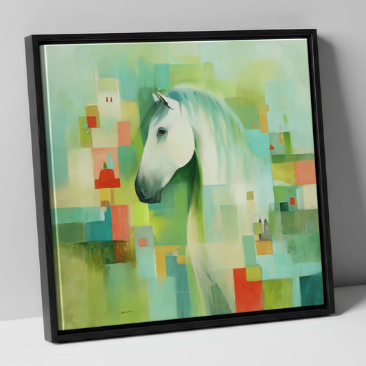 Abstract Grey Harmony horse breed canvas wall art in black frame