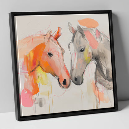 Tender Connection horse portrait canvas wall art in black frame