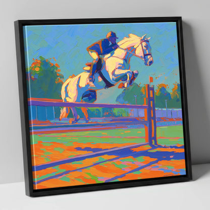 Vibrant Clearance show jumping horse canvas wall art in black frame
