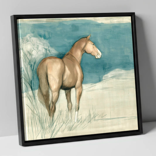 The Quiet Glance horse portrait canvas wall art in black frame