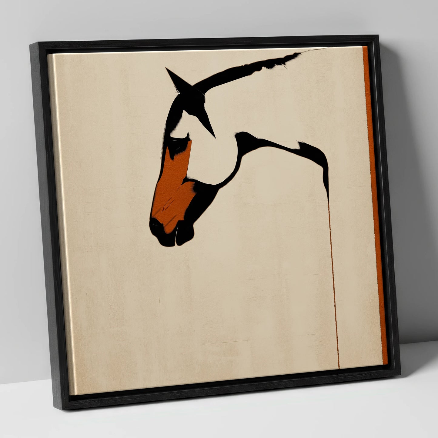 Minimalist Equine Profile horse breed canvas wall art in black frame