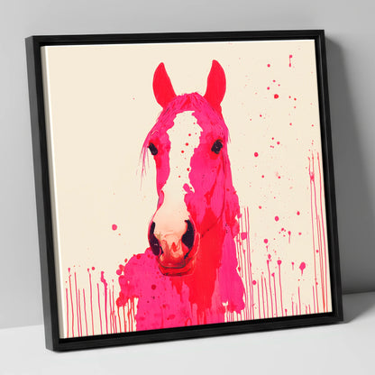 Vibrant Magenta Blaze horse portrait canvas wall art in black frame