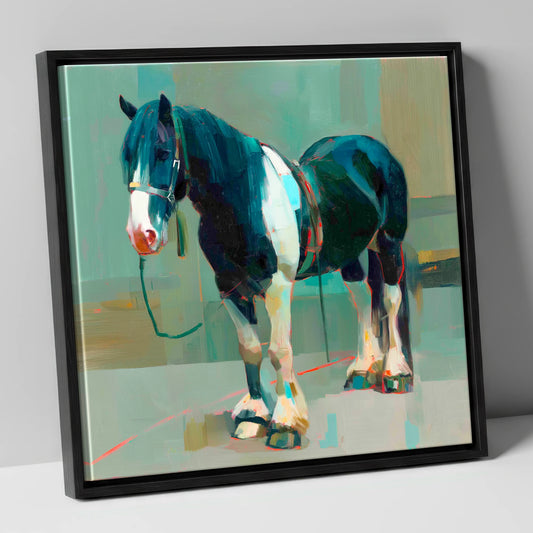 The Stoic Piebald horse breed canvas wall art in black frame