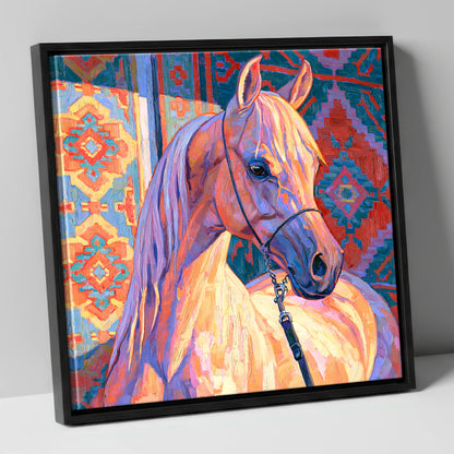 Colourful Arabian Horse Portrait horse breed canvas wall art in black frame