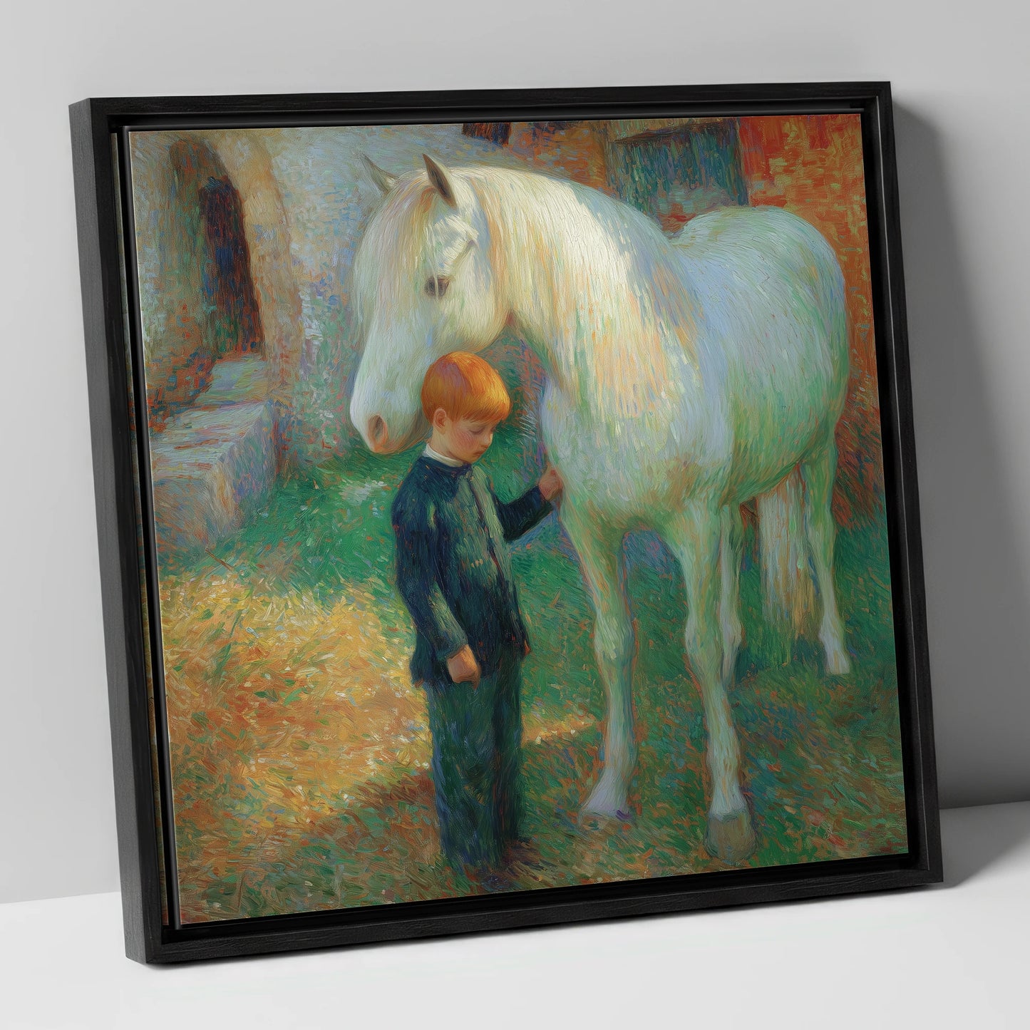A Quiet Understanding horse & rider canvas wall art in black frame