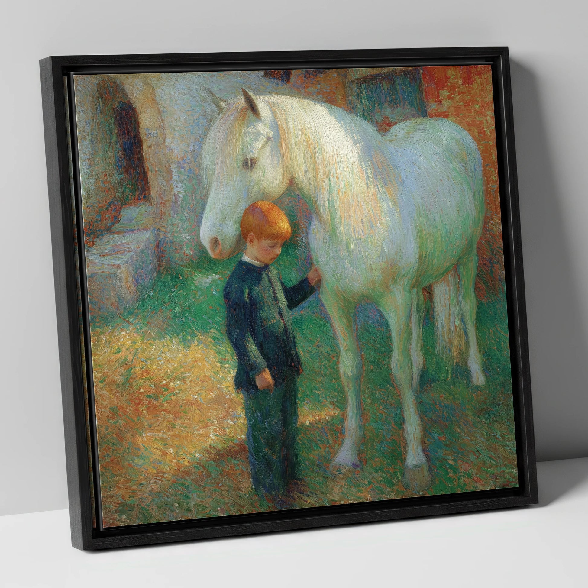 A Quiet Understanding horse & rider canvas wall art in black frame