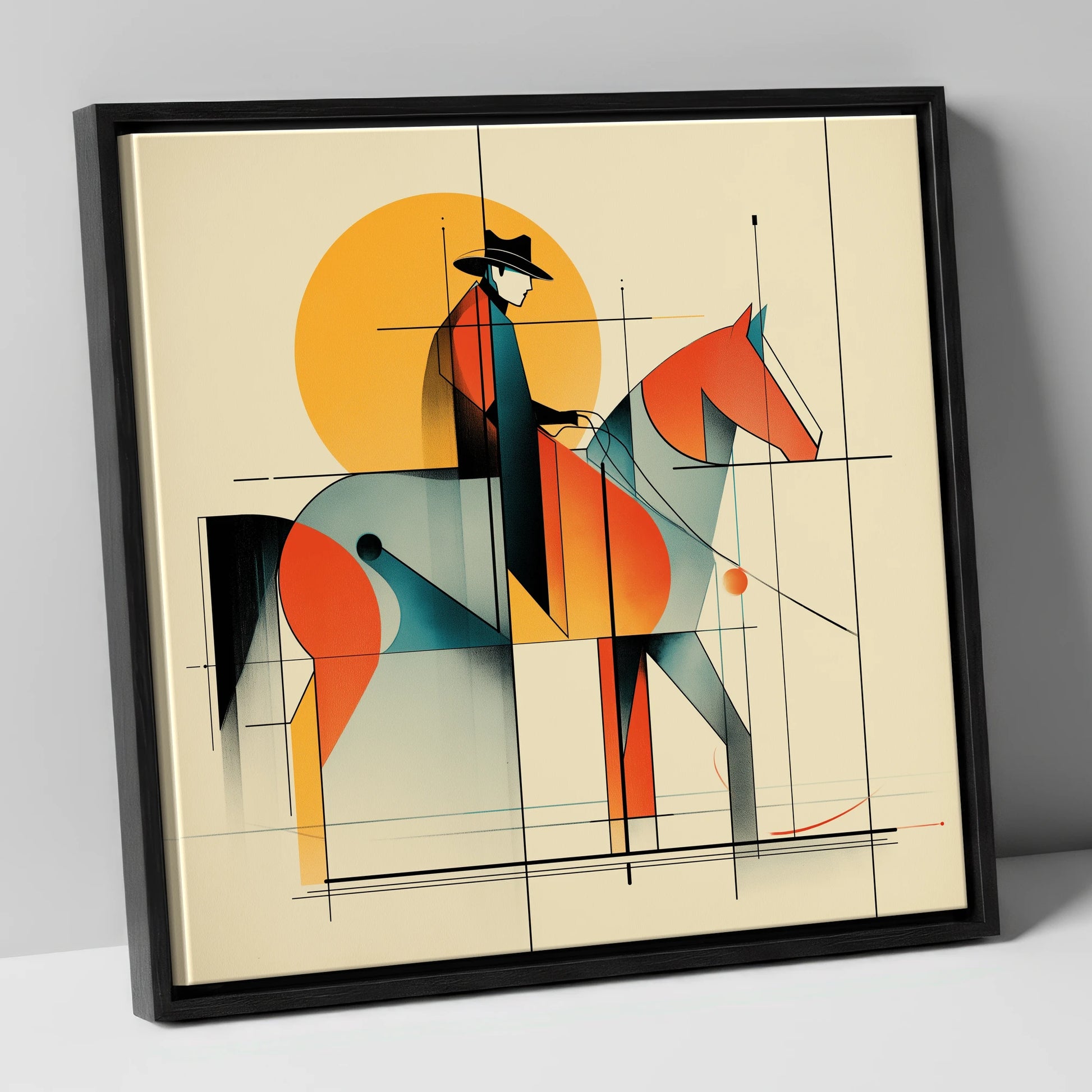 Rhythmic Western Silhouette western horse canvas wall art in black frame