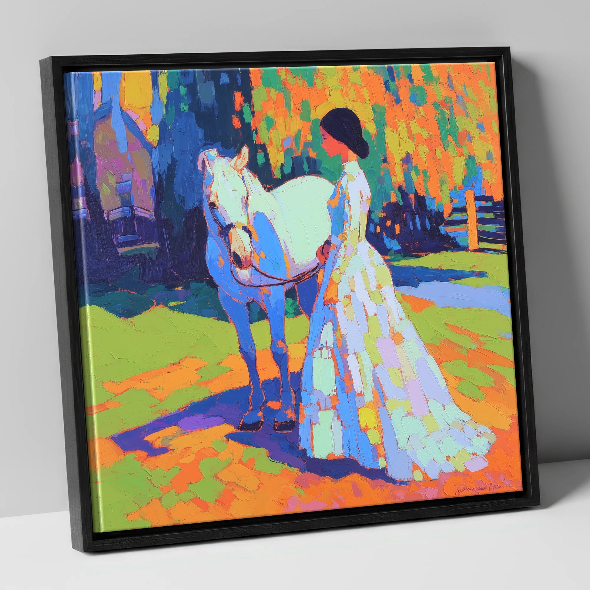 Radiant Bond horse & rider canvas wall art in black frame