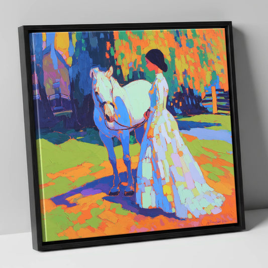 Radiant Bond horse & rider canvas wall art in black frame