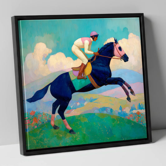 Vivid Racing Bound racing horse canvas wall art in black frame