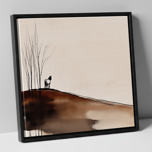 Winter Ridge Silhouette horse landscape canvas wall art in black frame