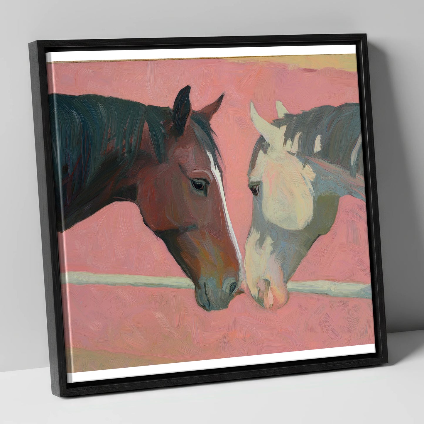 Quiet Companions horse portrait canvas wall art in black frame
