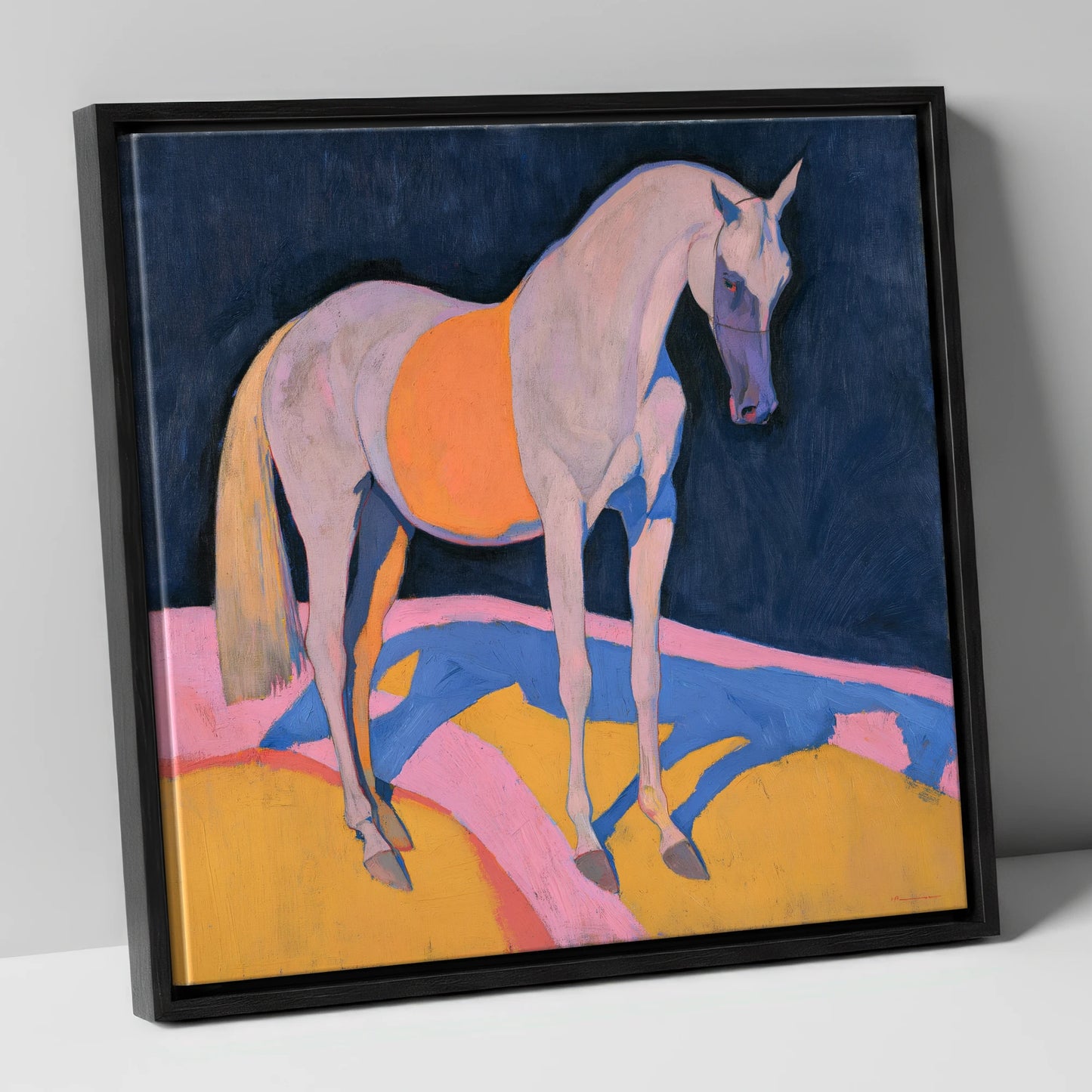 Grey Arabian In Bold Colours horse breed canvas wall art in black frame