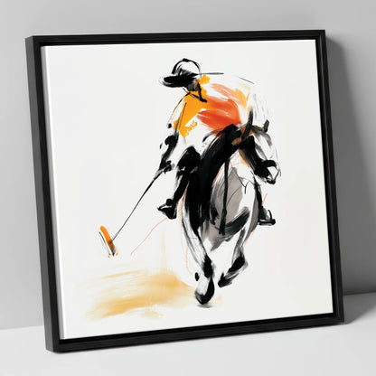 Amber Strike polo horse canvas wall art in black frame