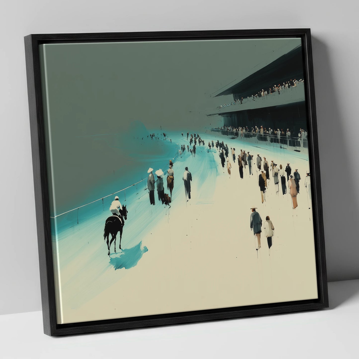 Sweeping to the Start racing horse canvas wall art in black frame
