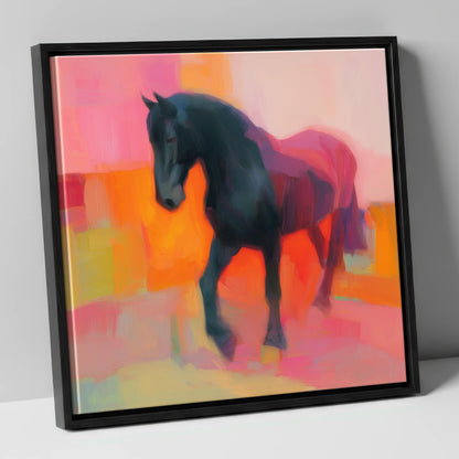 Charcoal and Coral Stride horse breed canvas wall art in black frame