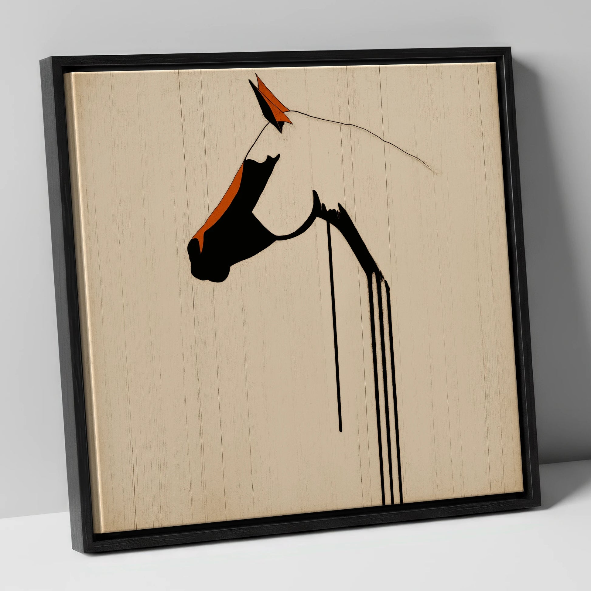 Minimalist Ink Profile horse breed canvas wall art in black frame