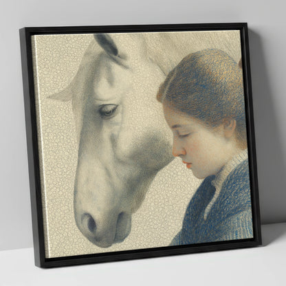 Gentle Reflections horse & rider canvas wall art in black frame