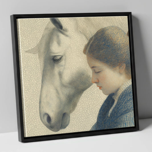 Gentle Reflections horse & rider canvas wall art in black frame