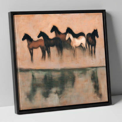 Shadows of the Herd wild horses canvas wall art in black frame