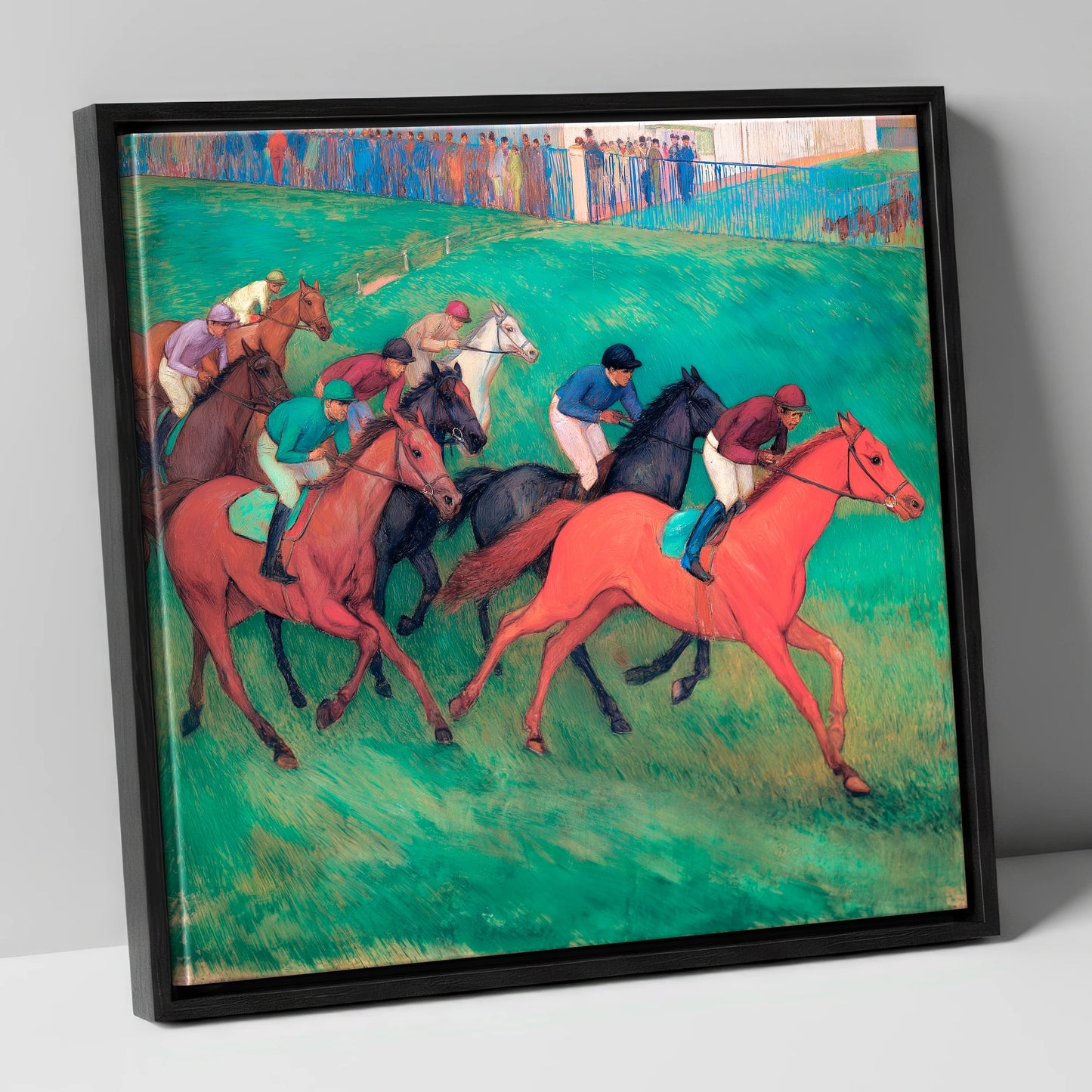 The Crimson Gallop racing horse canvas wall art in black frame
