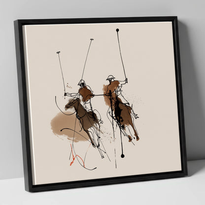 Dynamic Ride Off polo horse canvas wall art in black frame