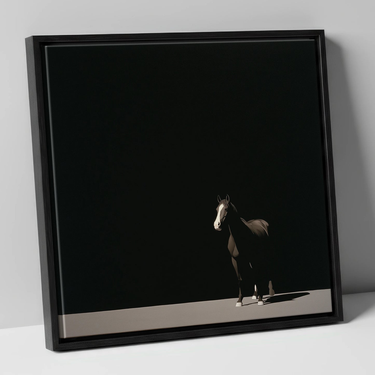 Midnight Solitude horse portrait canvas wall art in black frame