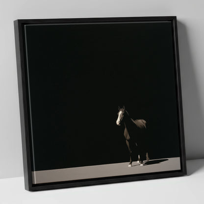 Midnight Solitude horse portrait canvas wall art in black frame
