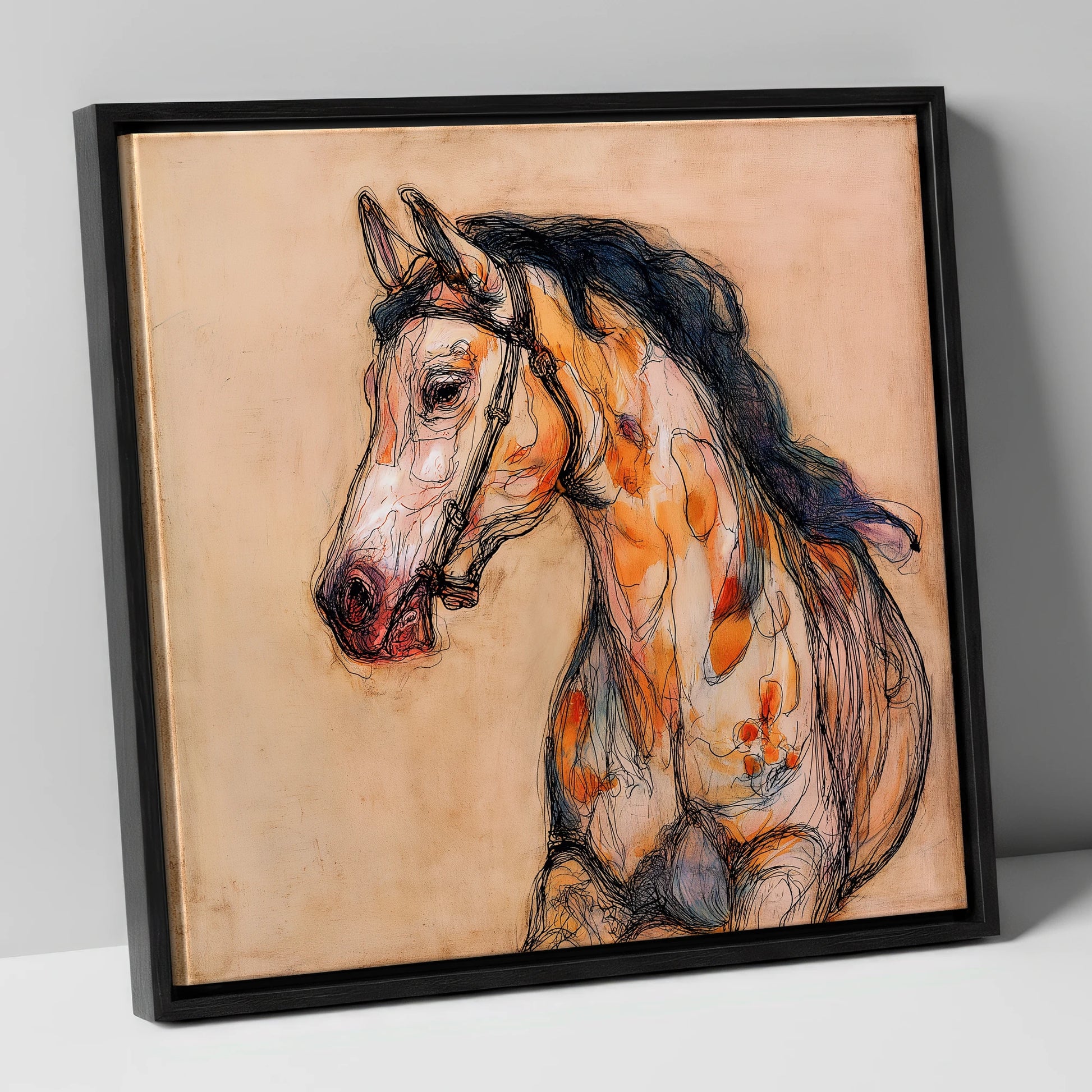 Soulful Ochre Profile horse breed canvas wall art in black frame