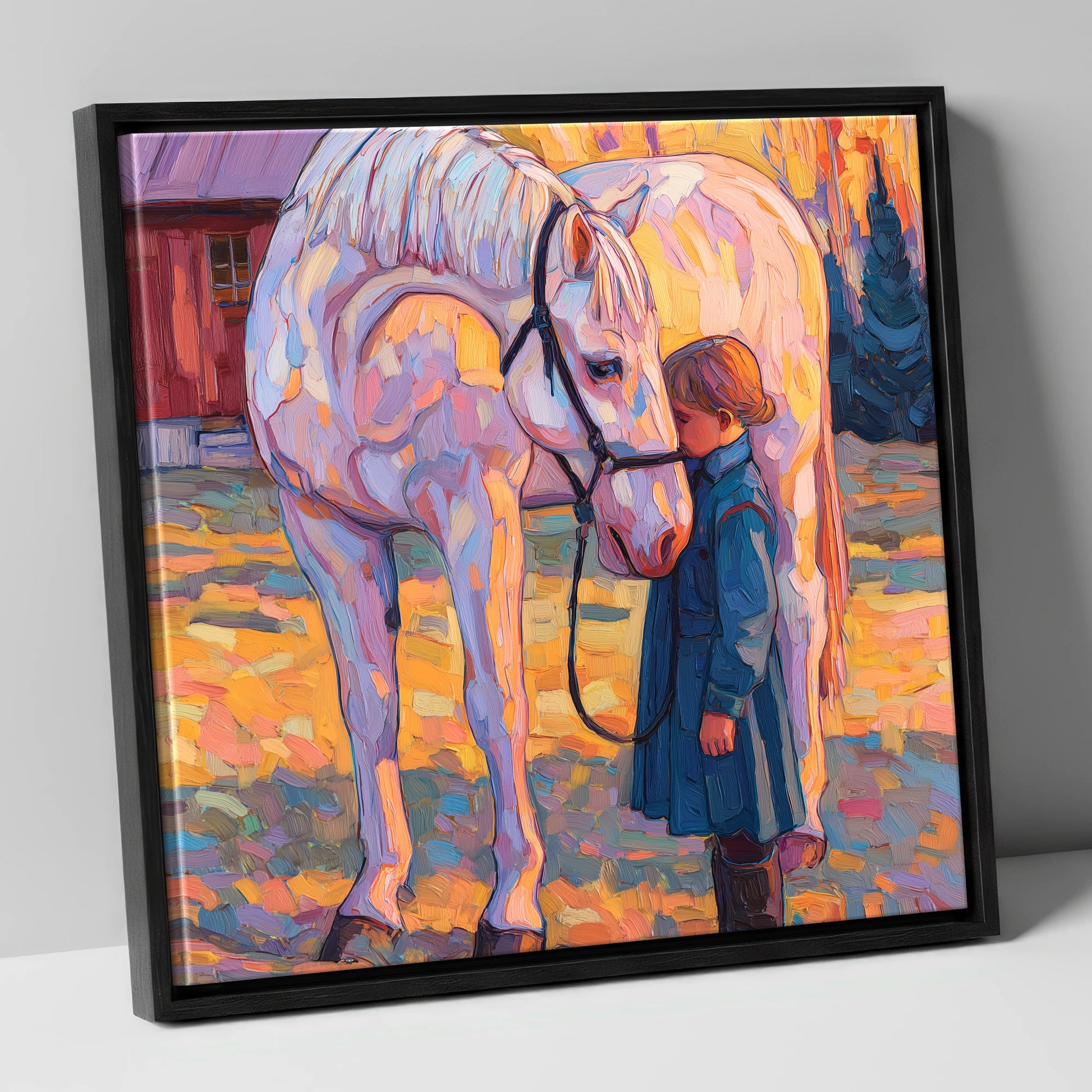 A Quiet Connection horse & rider canvas wall art in black frame