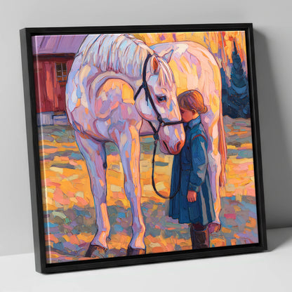 A Quiet Connection horse & rider canvas wall art in black frame