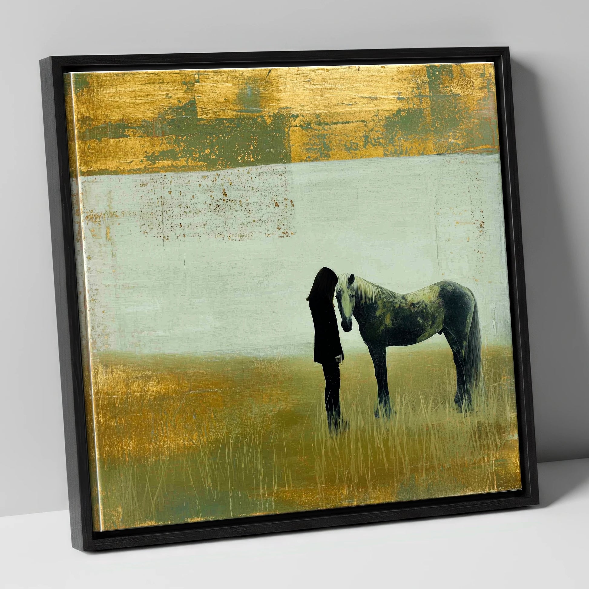 Silent Understanding horse & rider canvas wall art in black frame