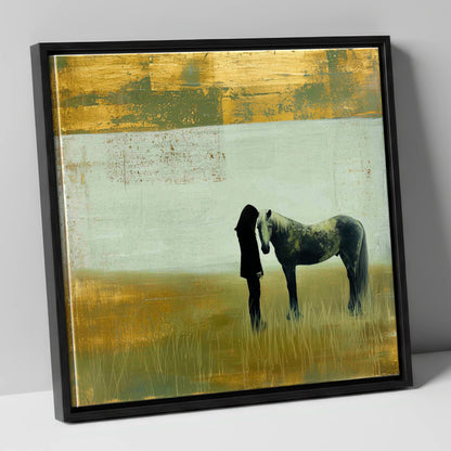 Silent Understanding horse & rider canvas wall art in black frame