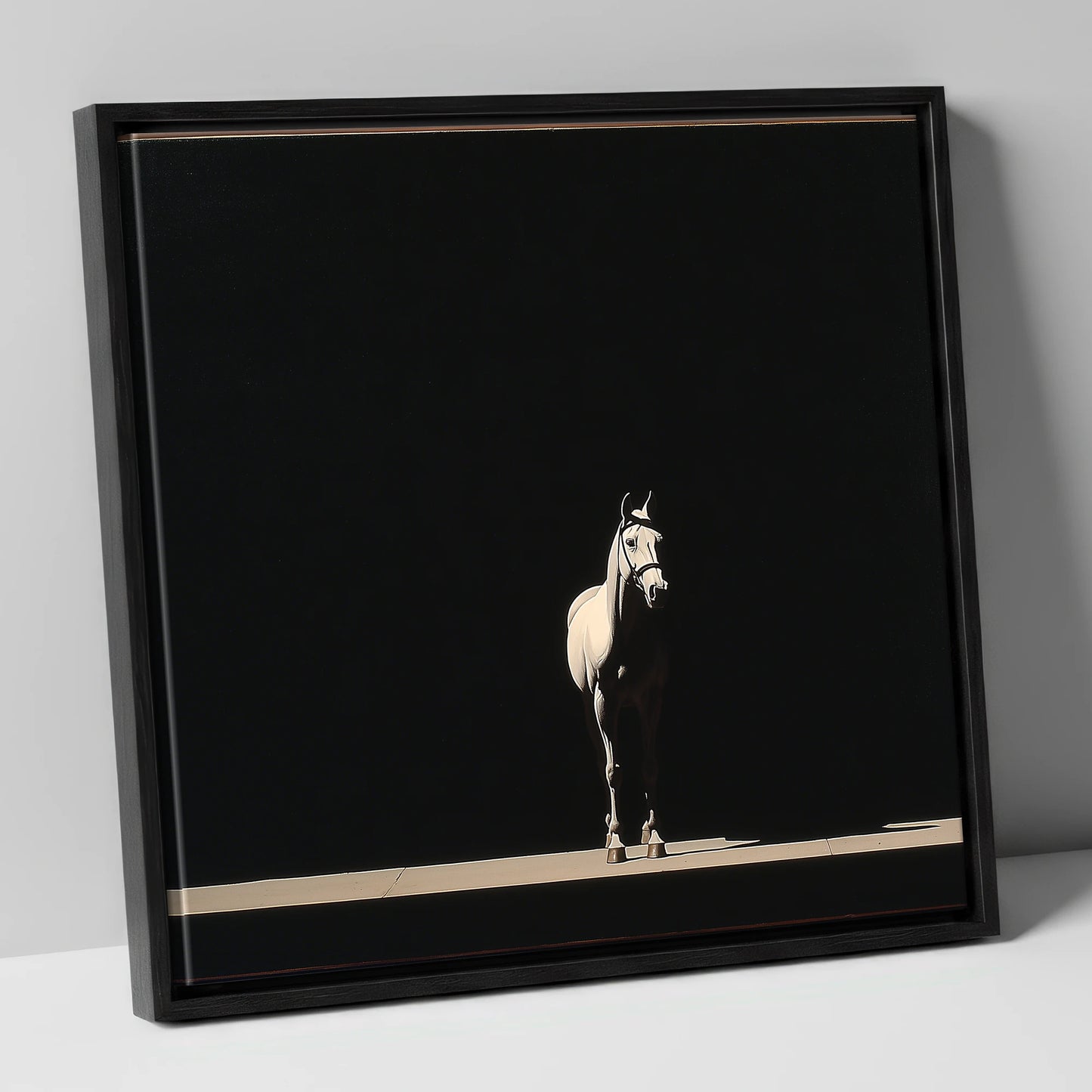The Midnight Thoroughbred racing horse canvas wall art in black frame