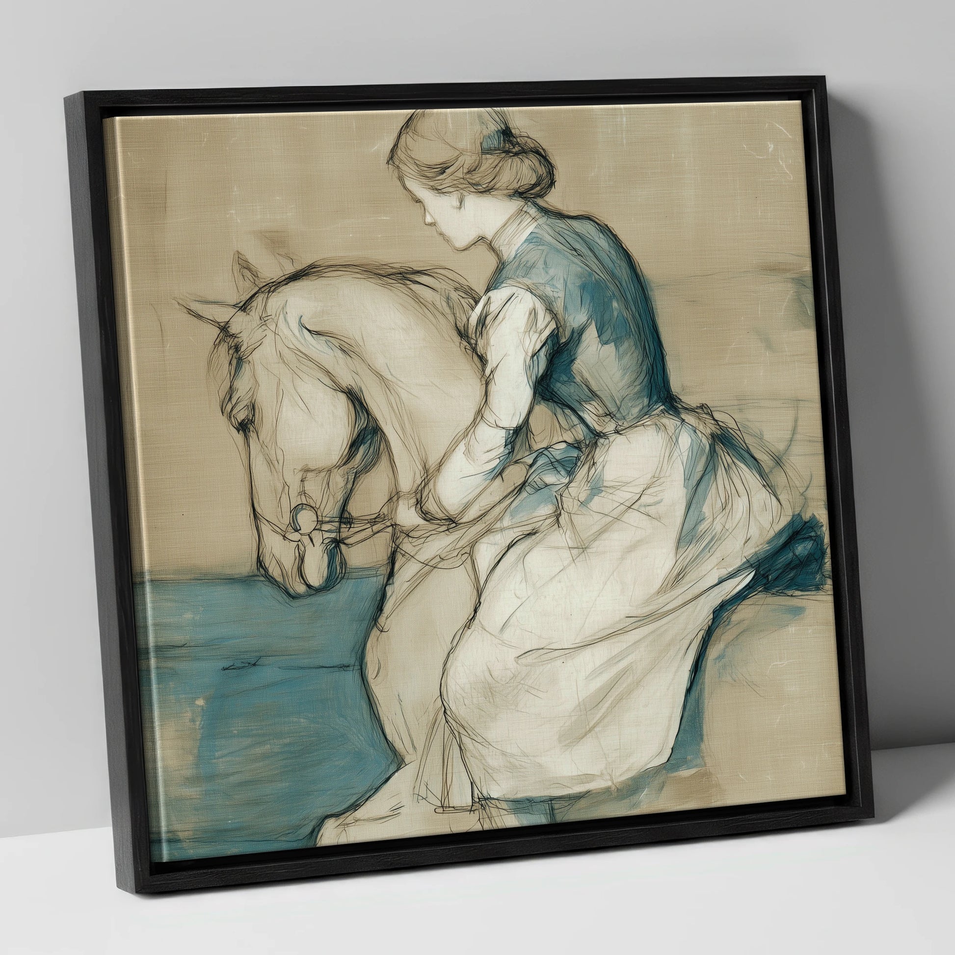 A Quiet Harmony horse & rider canvas wall art in black frame