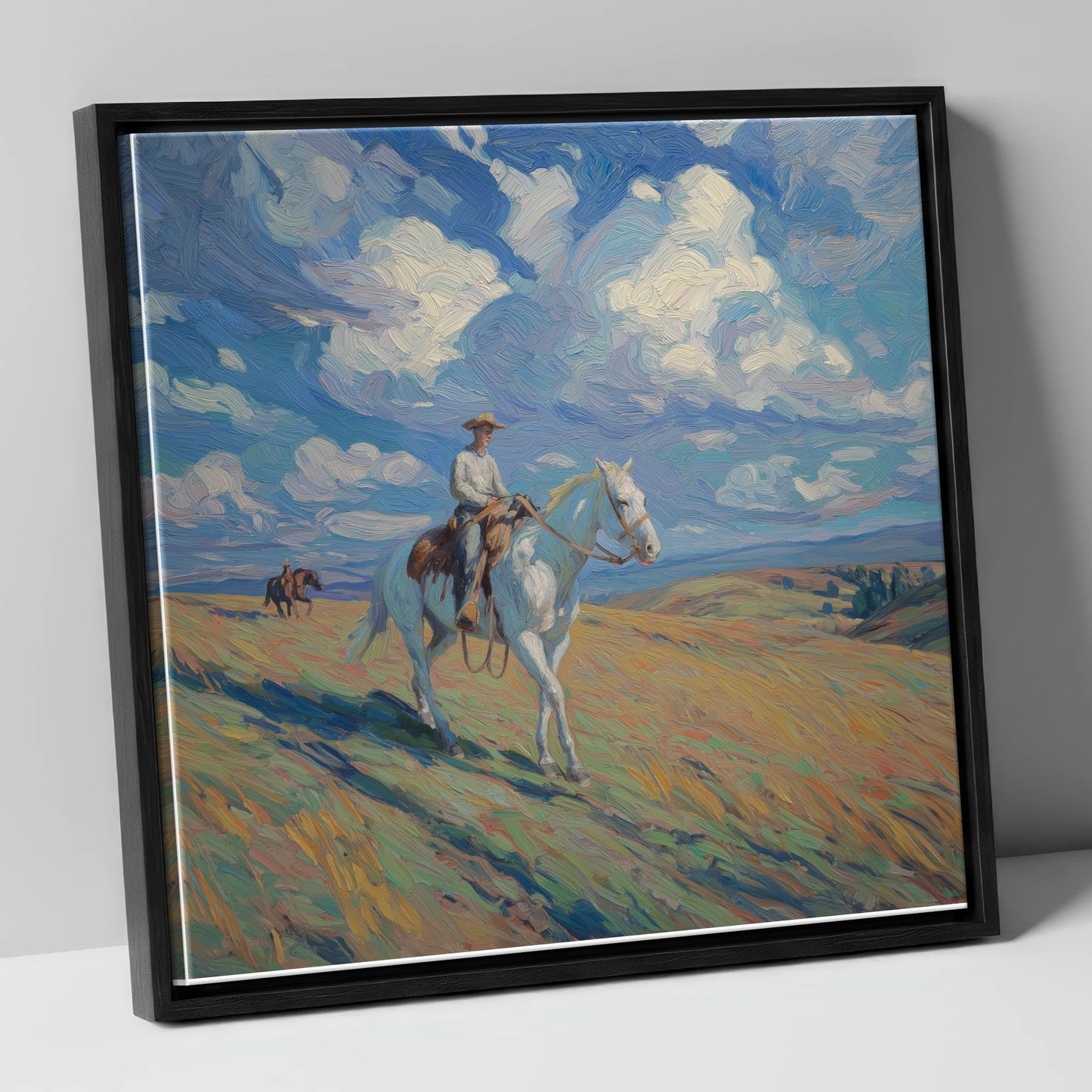Under Western Skies western horse canvas wall art in black frame