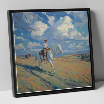 Under Western Skies western horse canvas wall art in black frame