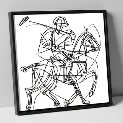 Linear Polo Strike polo horse canvas wall art in black frame
