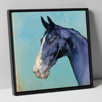 Azure Equine Profile horse portrait canvas wall art in black frame