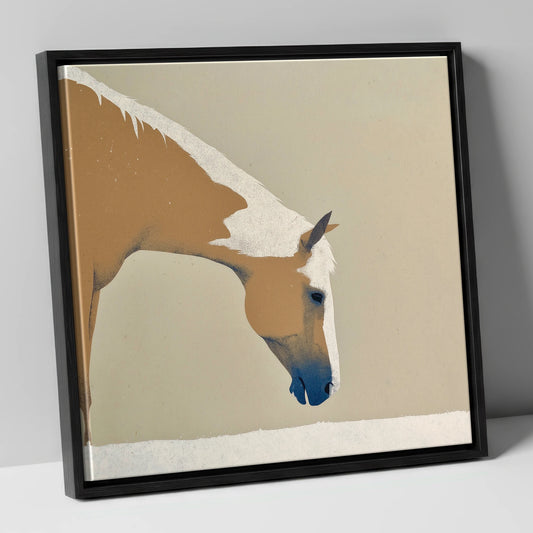 Serenity in Tan and Cream horse portrait canvas wall art in black frame