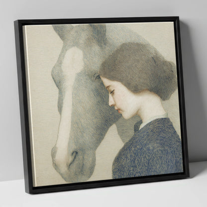 A Silent Understanding horse & rider canvas wall art in black frame