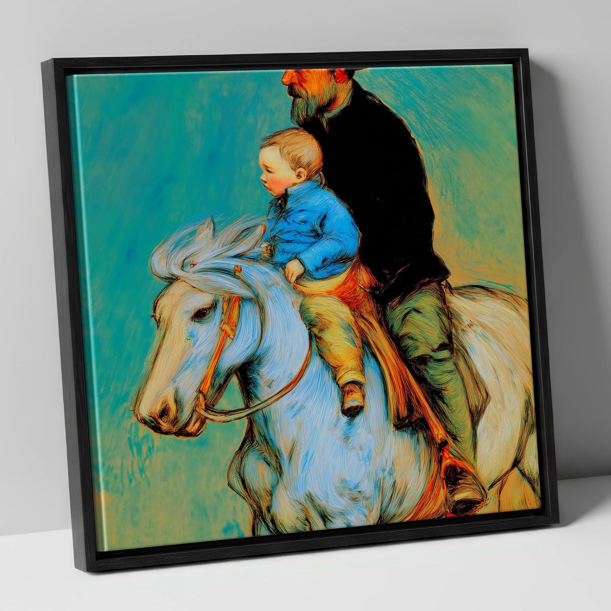 The Guiding Hand horse & rider canvas wall art in black frame