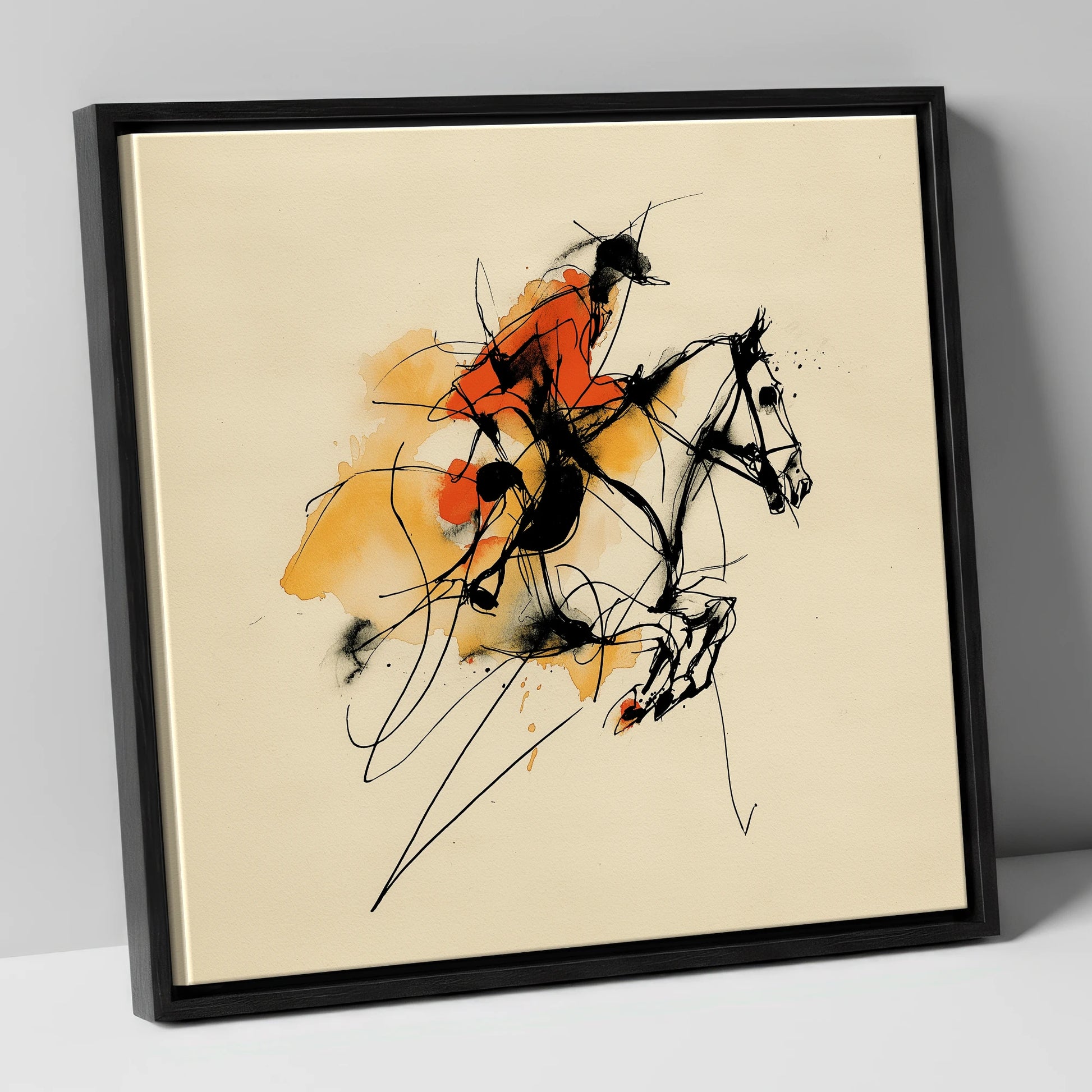 Vivid Leap show jumping horse canvas wall art in black frame