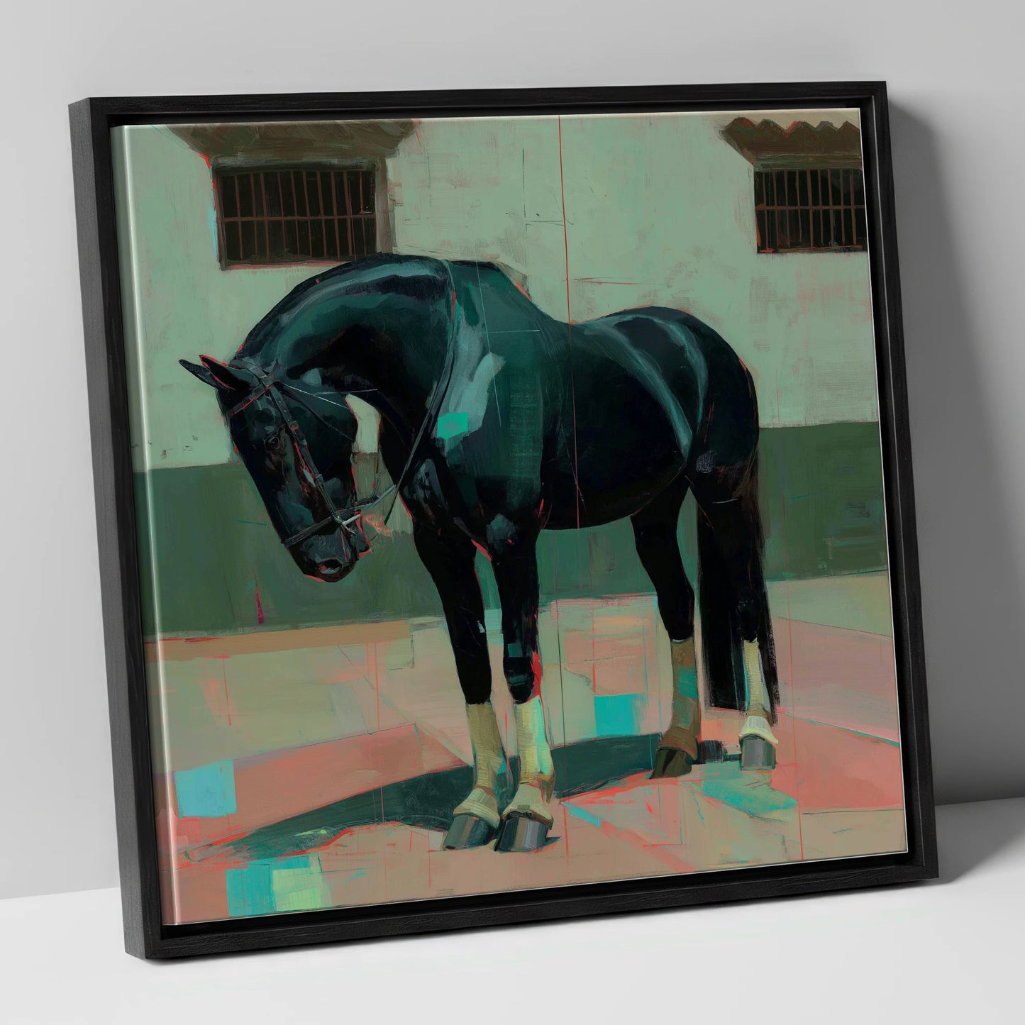Midnight Silhouette Study horse breed canvas wall art in black frame