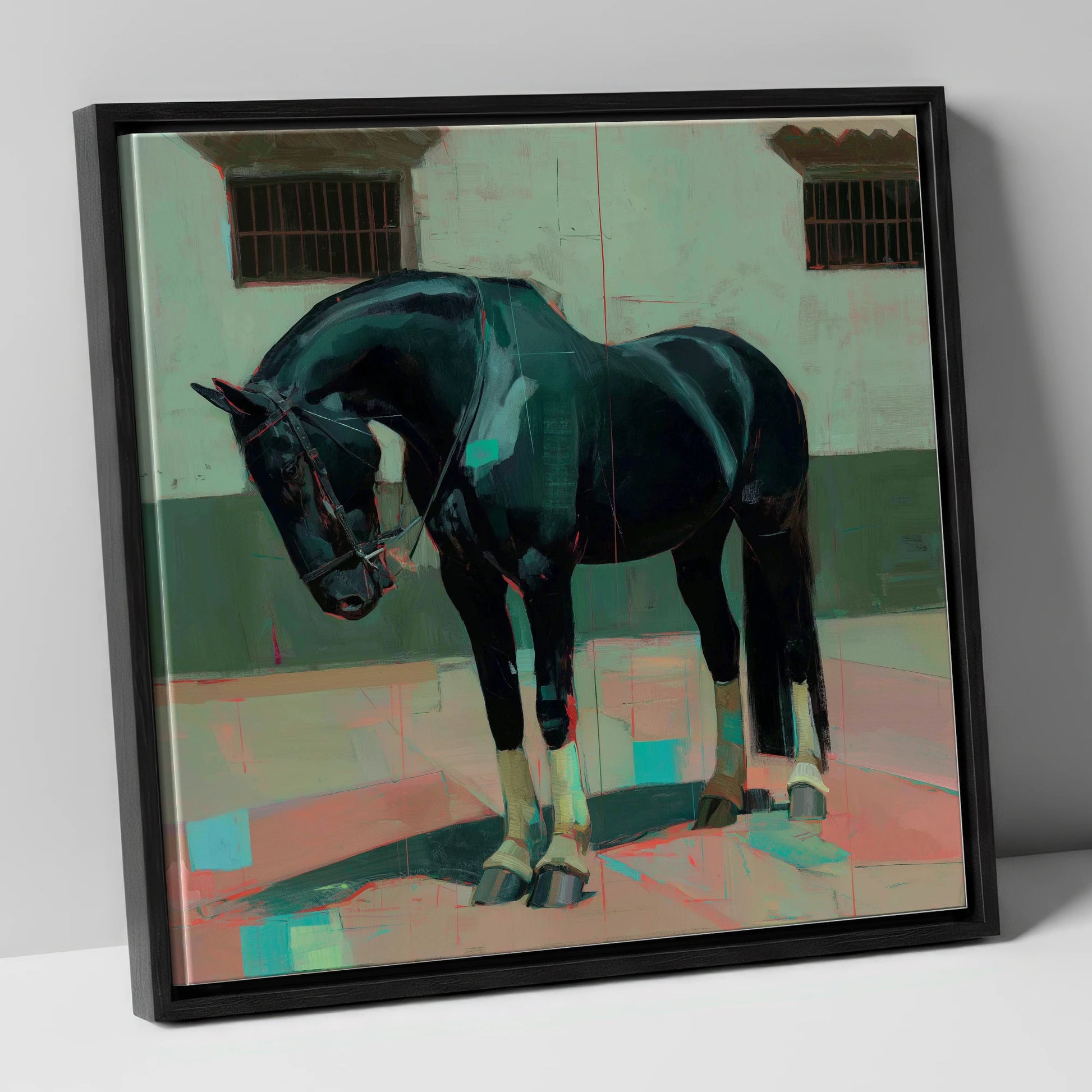 Midnight Silhouette Study horse breed canvas wall art in black frame