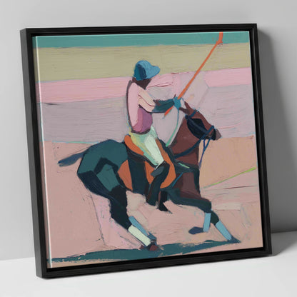 Dusty Rose Chukka polo horse canvas wall art in black frame