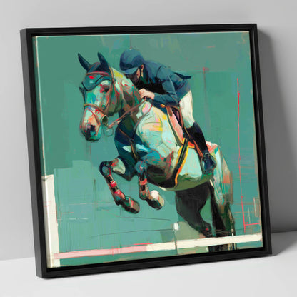 The Perfect Clearance show jumping horse canvas wall art in black frame